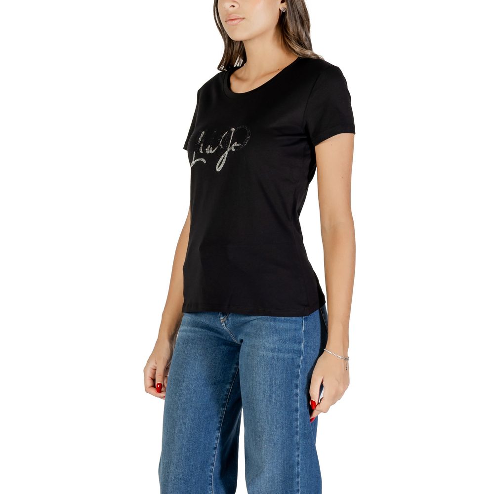 Indulge in the Liu Jo Black Cotton T-Shirt, a luxurious staple crafted from 100% cotton, featuring a sparkling logo that elevates your style with effortless elegance.