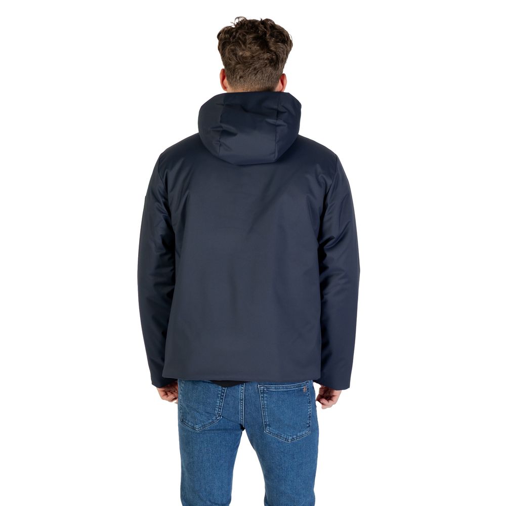 Indulge in the EA7 Emporio Armani Blue Polyester Coat, a masterpiece of contemporary design and luxurious craftsmanship, perfect for sophisticated outings and timeless elegance.