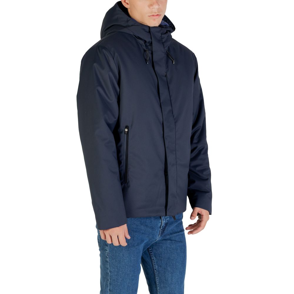 Elevate your wardrobe with the EA7 Emporio Armani Blue Polyester Coat, a fusion of luxurious craftsmanship and contemporary design, perfect for sophisticated outings.