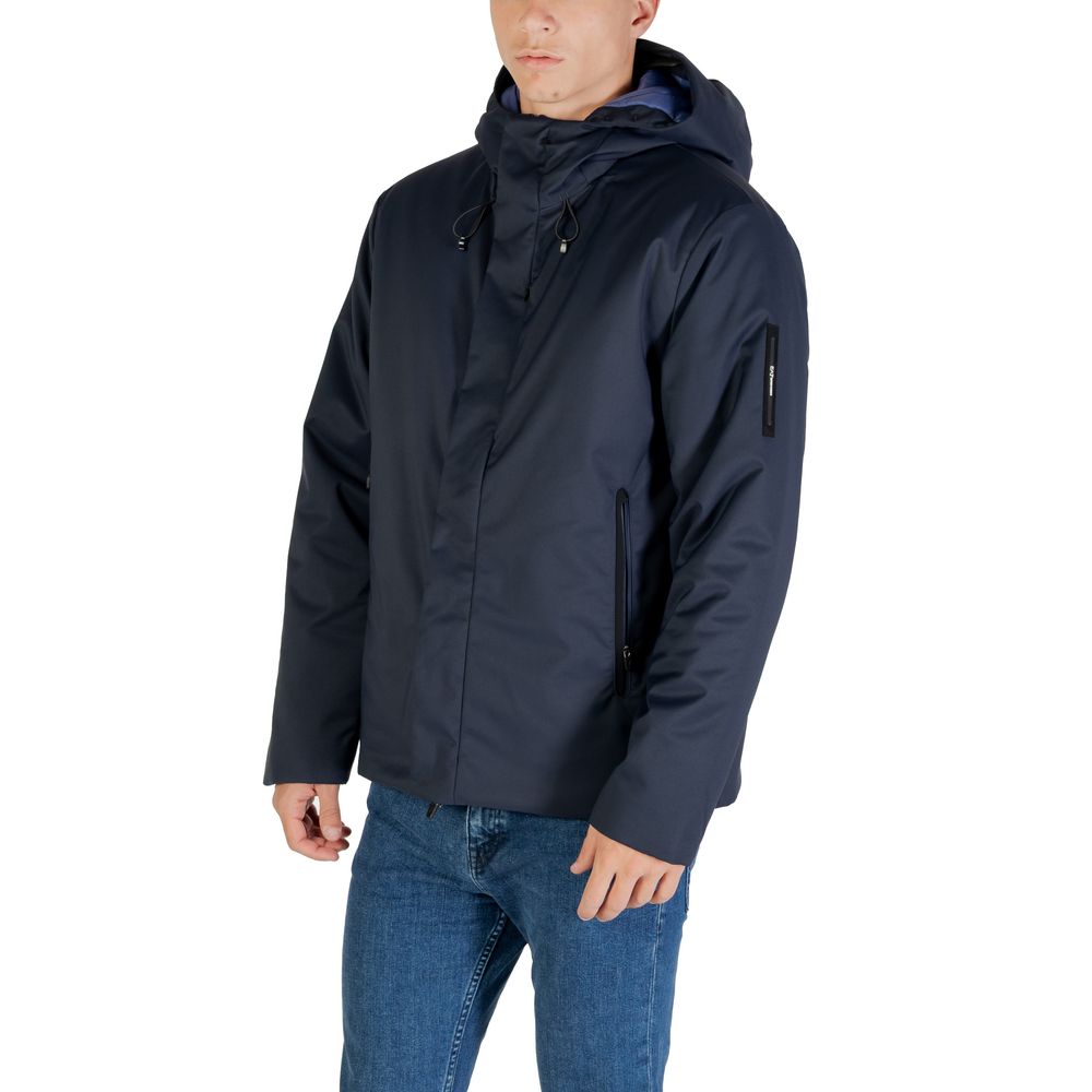 Elevate your wardrobe with the EA7 Emporio Armani Blue Polyester Coat, a fusion of luxurious craftsmanship and contemporary design, perfect for sophisticated outings.