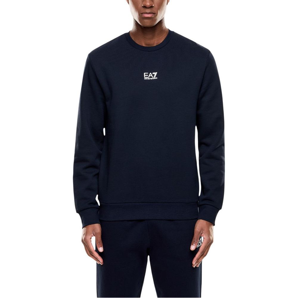 Indulge in the luxury of the EA7 Emporio Armani Blue Cotton Sweatshirt, crafted from a sumptuous blend of cotton and polyester, embodying timeless elegance and effortless style.
