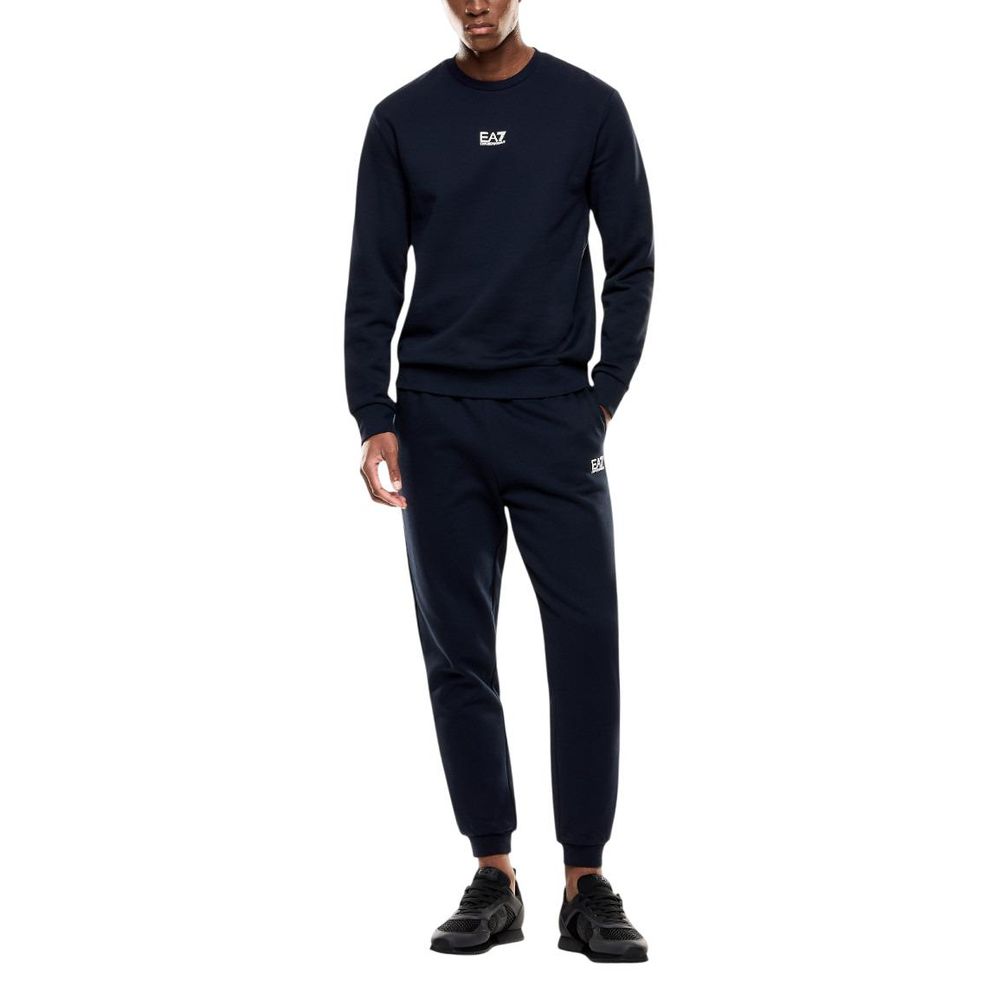 Elevate your wardrobe with the EA7 Emporio Armani Blue Cotton Sweatshirt, a blend of luxury and comfort crafted for the discerning individual, embodying timeless elegance.