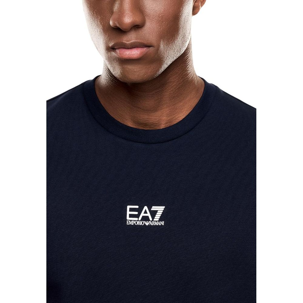 Indulge in the luxurious EA7 Emporio Armani Blue Cotton Sweatshirt, crafted from a premium blend for unparalleled comfort and timeless elegance, perfect for any occasion.