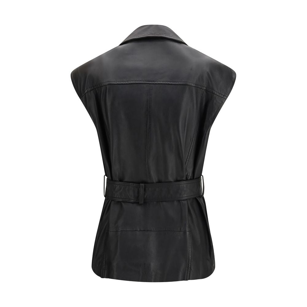 Elevate your style with the PINKO Black Goatskin Sleeveless Jacket, a masterclass in luxurious craftsmanship and timeless elegance, perfect for every sophisticated occasion.