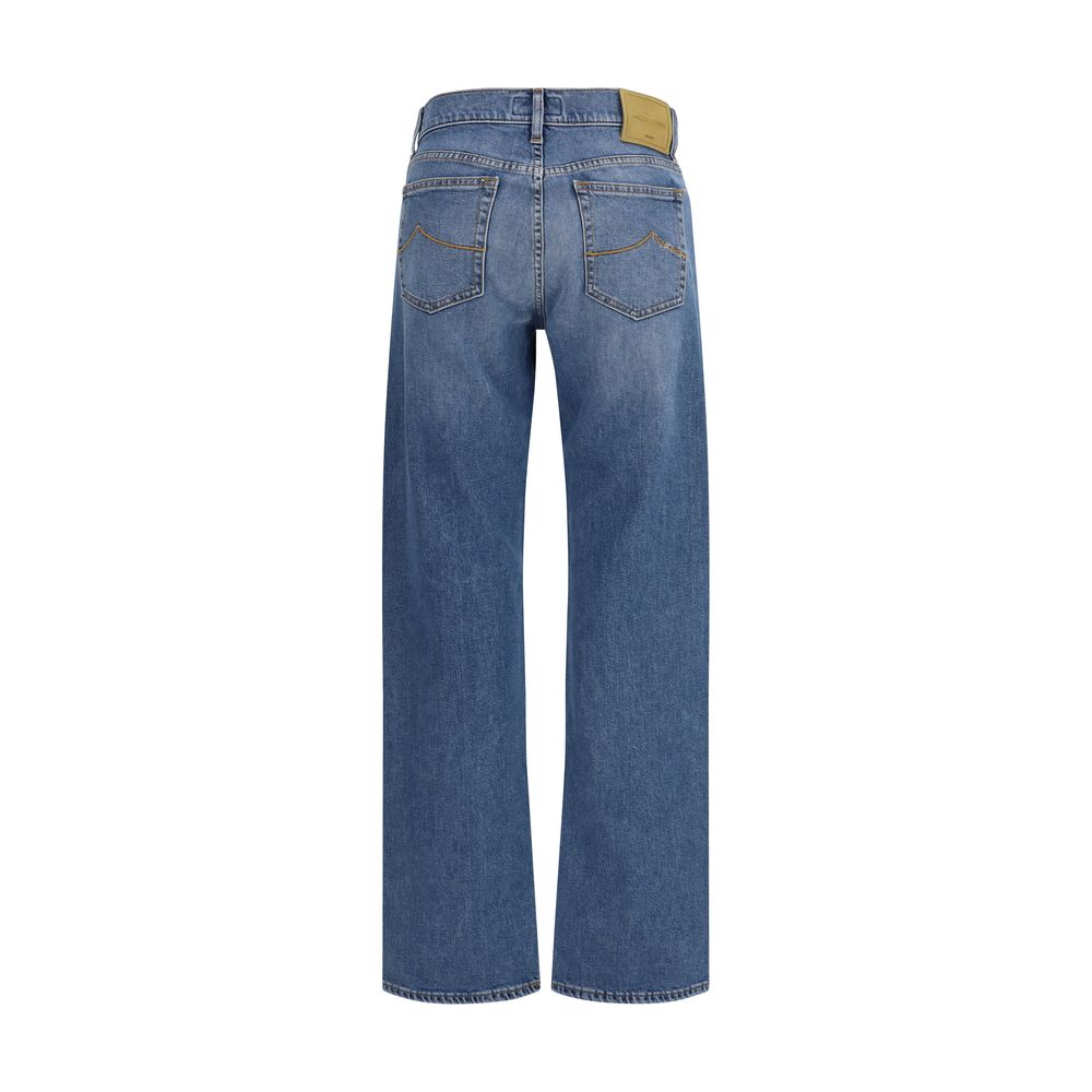 Jacob Cohen Blue Cotton Straight-Leg Jeans - Artisanal Elegance