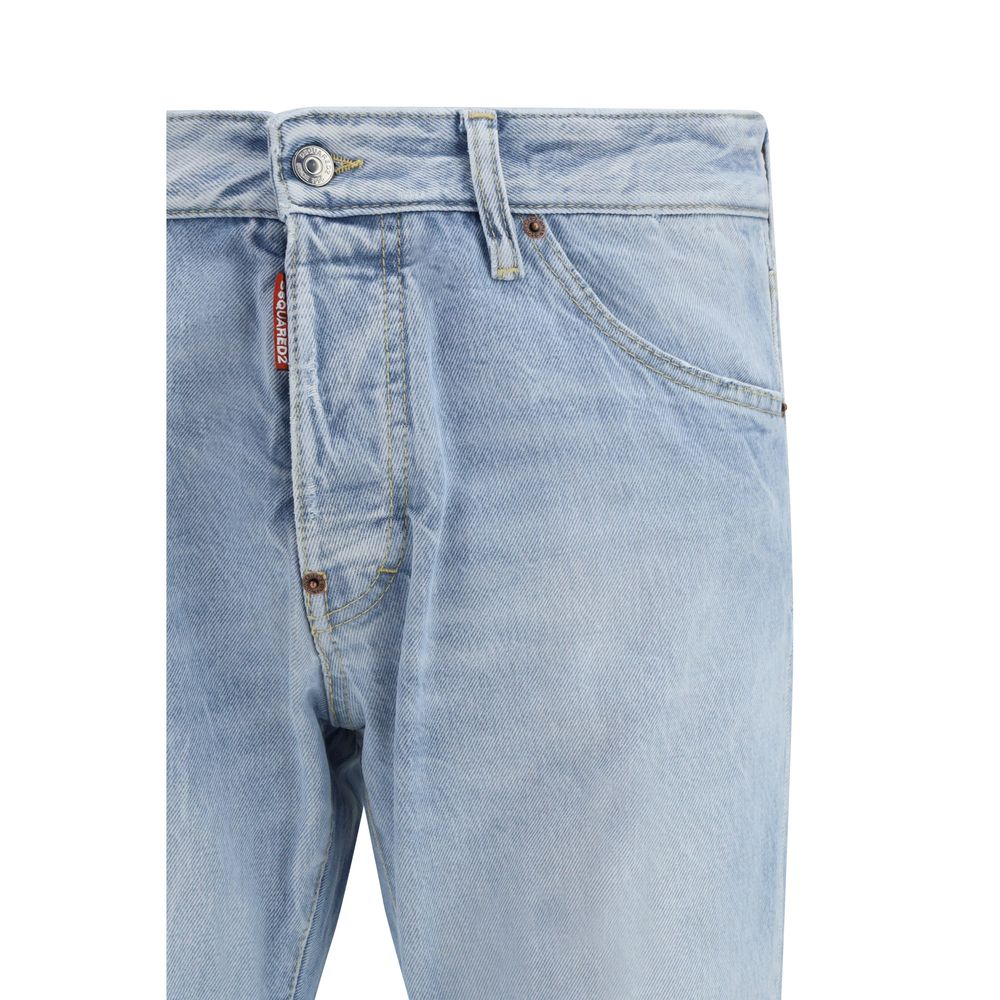 Indulge in the luxury of Dsquared² Blue Cotton Straight-Leg Jeans, a masterpiece of craftsmanship and urban sophistication, perfect for the discerning fashion connoisseur.