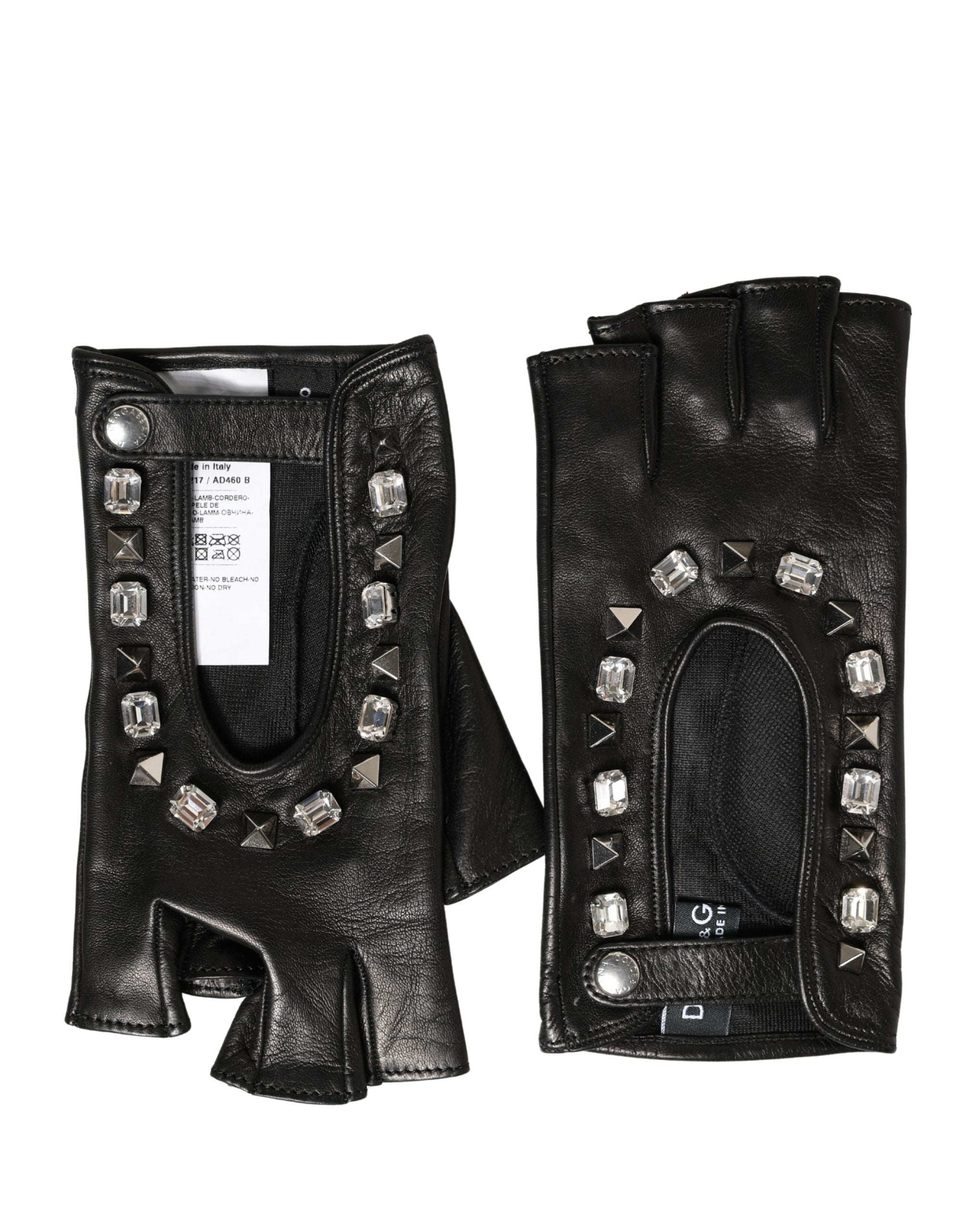 Elevate your winter wardrobe with Dolce & Gabbana's Black Embellished Mitten Gloves, crafted from luxurious lamb leather for a sophisticated, fingerless design that exudes elegance.