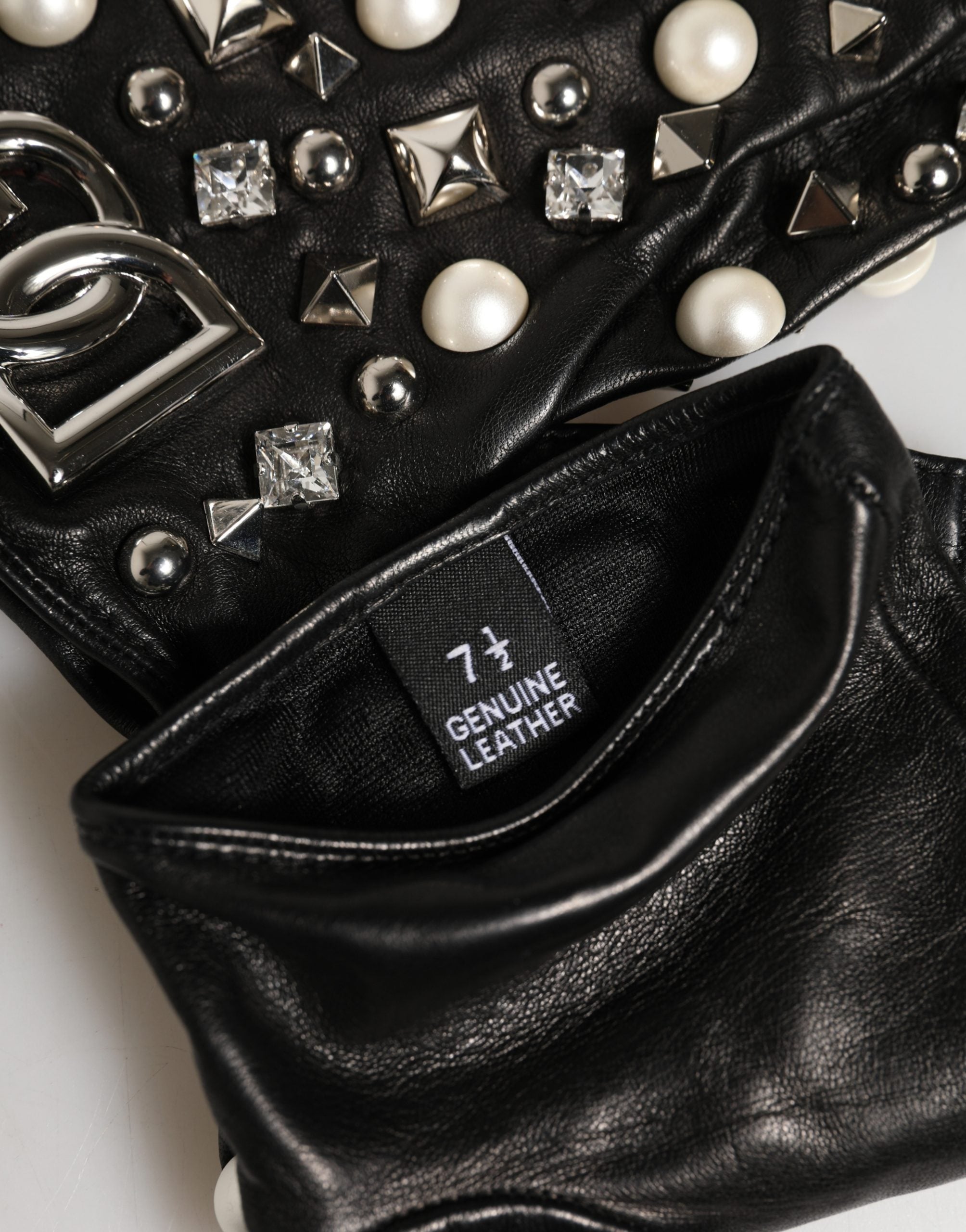 Dolce & Gabbana Black Pearl Embellished Gloves - Luxurious Elegance