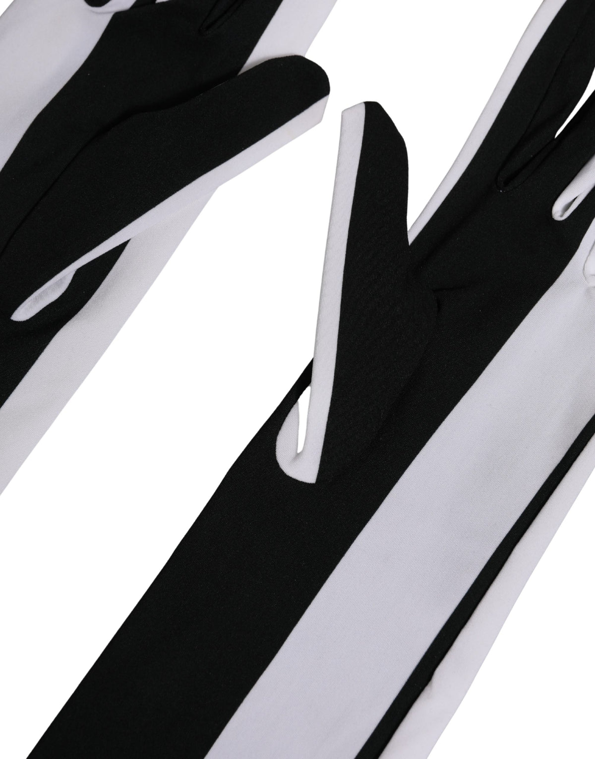 Elevate your elegance with Dolce & Gabbana's Black White Stripes Nylon Elbow Length Gloves, a luxurious blend of craftsmanship and sophistication, perfect for any occasion.