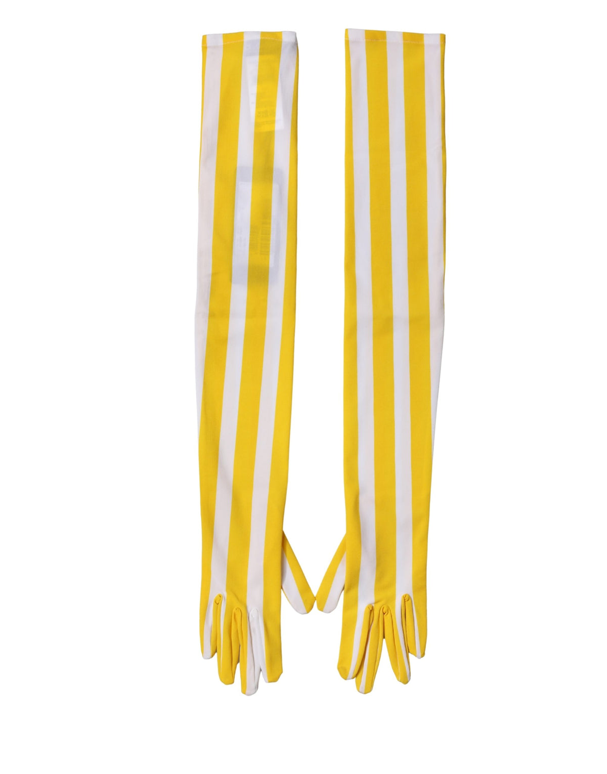 Indulge in the exquisite Dolce & Gabbana Yellow White Stripes Nylon Elbow Length Gloves, where Italian craftsmanship meets luxurious elegance, perfect for the discerning connoisseur.