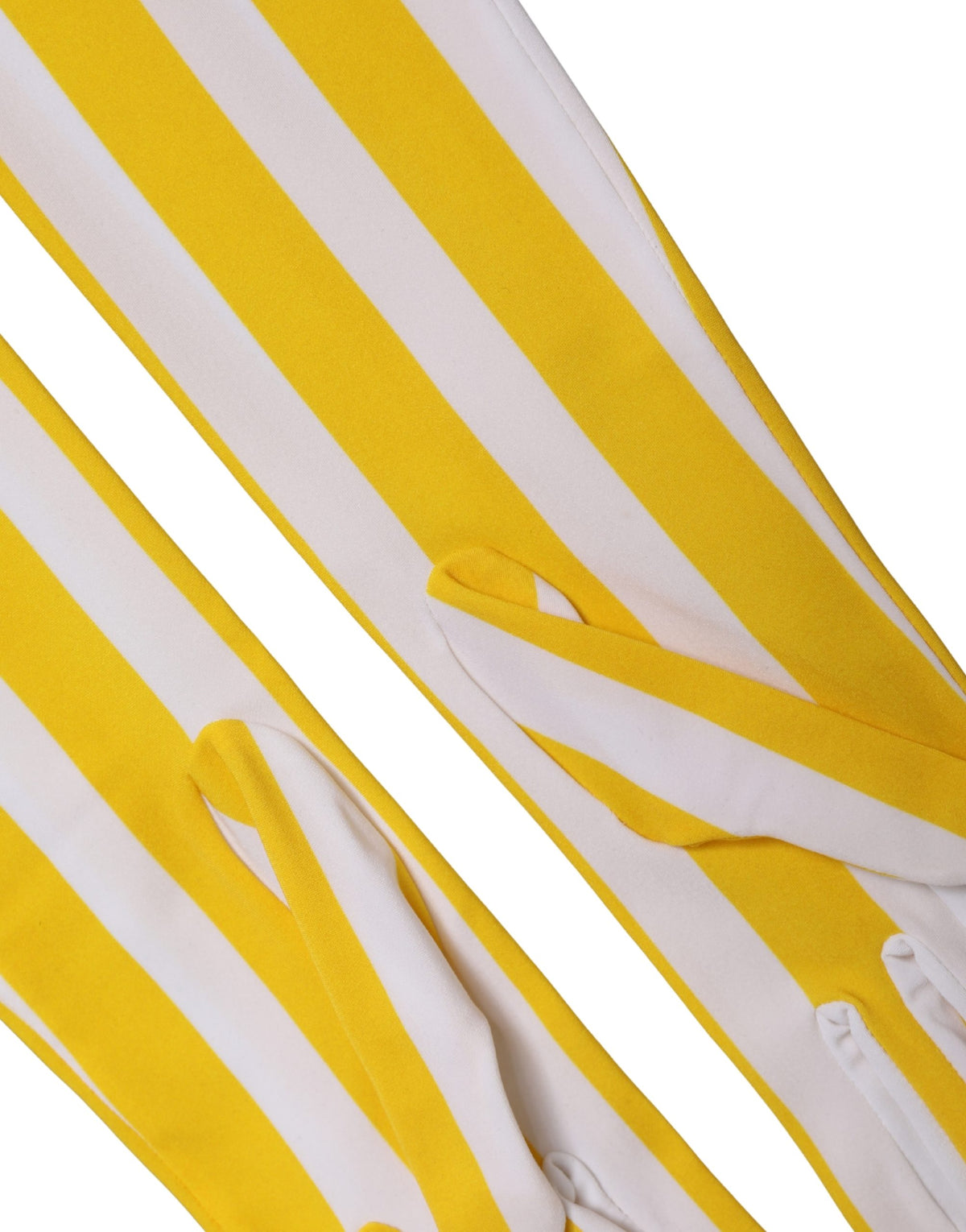 Elevate your elegance with Dolce & Gabbana's Yellow White Stripes Elbow Length Gloves, a luxurious blend of nylon and elastane, embodying exquisite Italian craftsmanship.