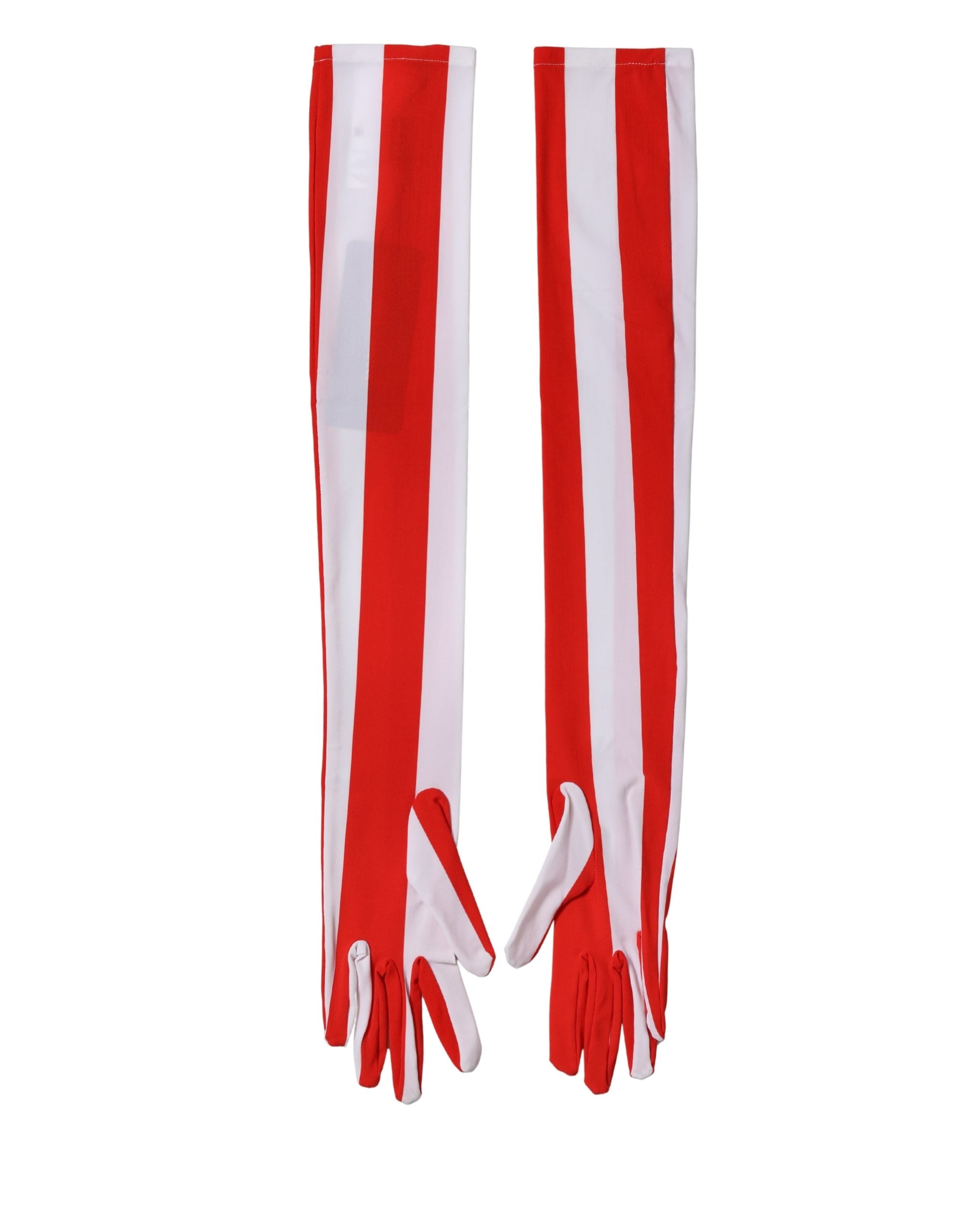 Indulge in the exquisite Dolce & Gabbana Red White Stripes Nylon Elbow Length Gloves, a luxurious blend of Italian craftsmanship and bold design, perfect for elevating any ensemble.