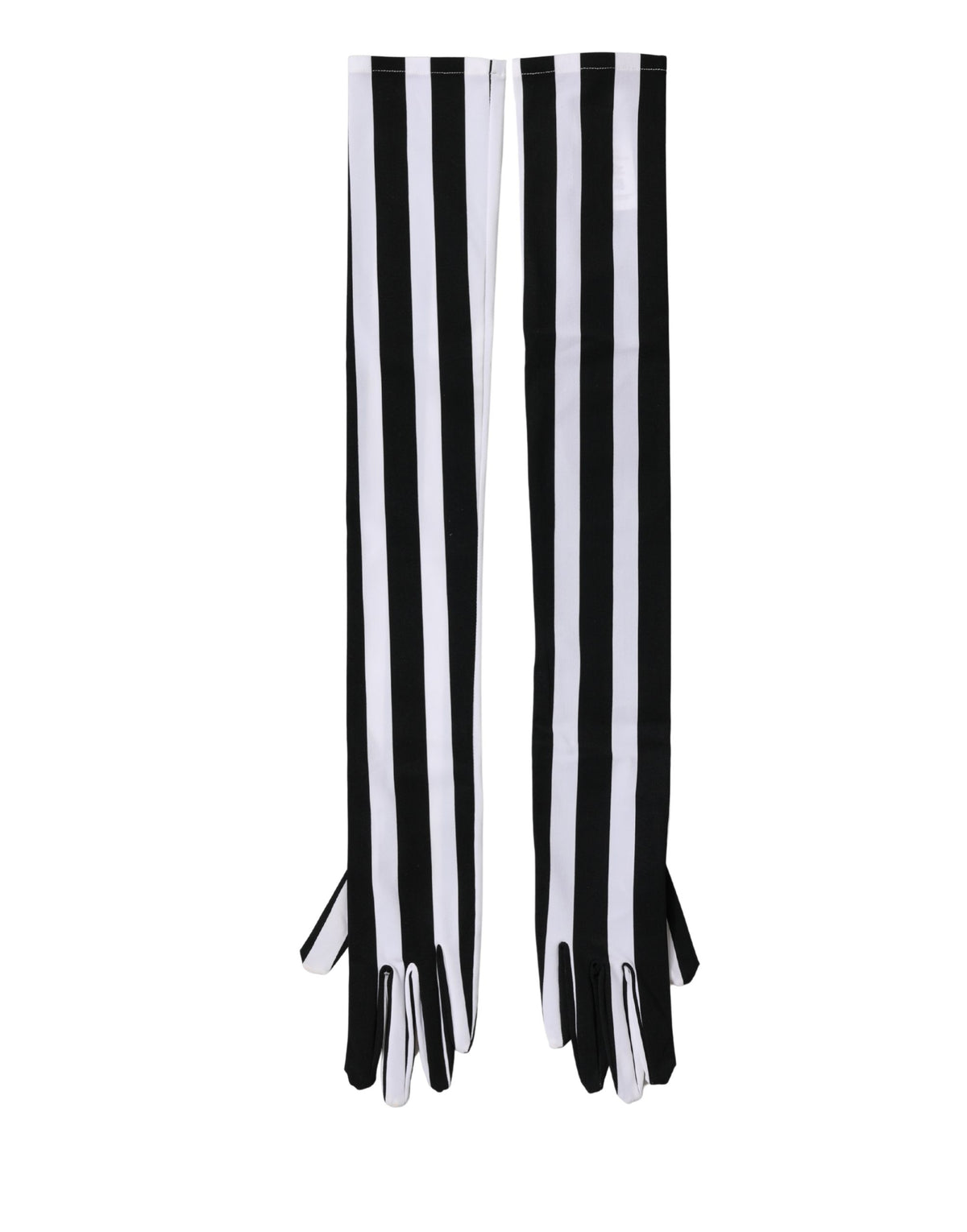 Indulge in the exquisite craftsmanship of Dolce & Gabbana's Black White Stripes Nylon Elbow Length Gloves, a luxurious accessory that embodies elegance and sophistication.