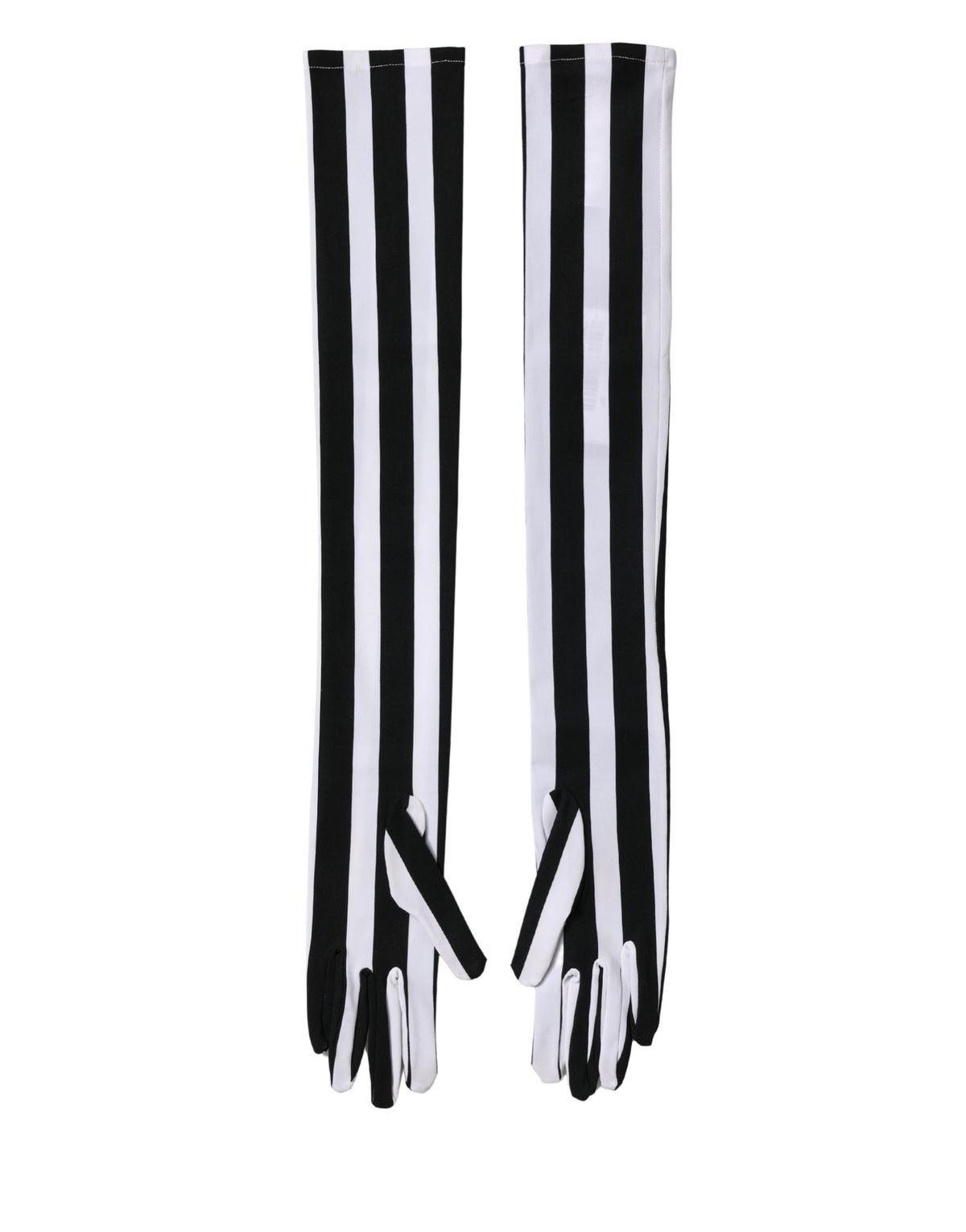 Elevate your style with Dolce & Gabbana's Black White Stripes Nylon Elbow Length Gloves, a masterpiece of Italian craftsmanship that embodies luxury and sophistication.