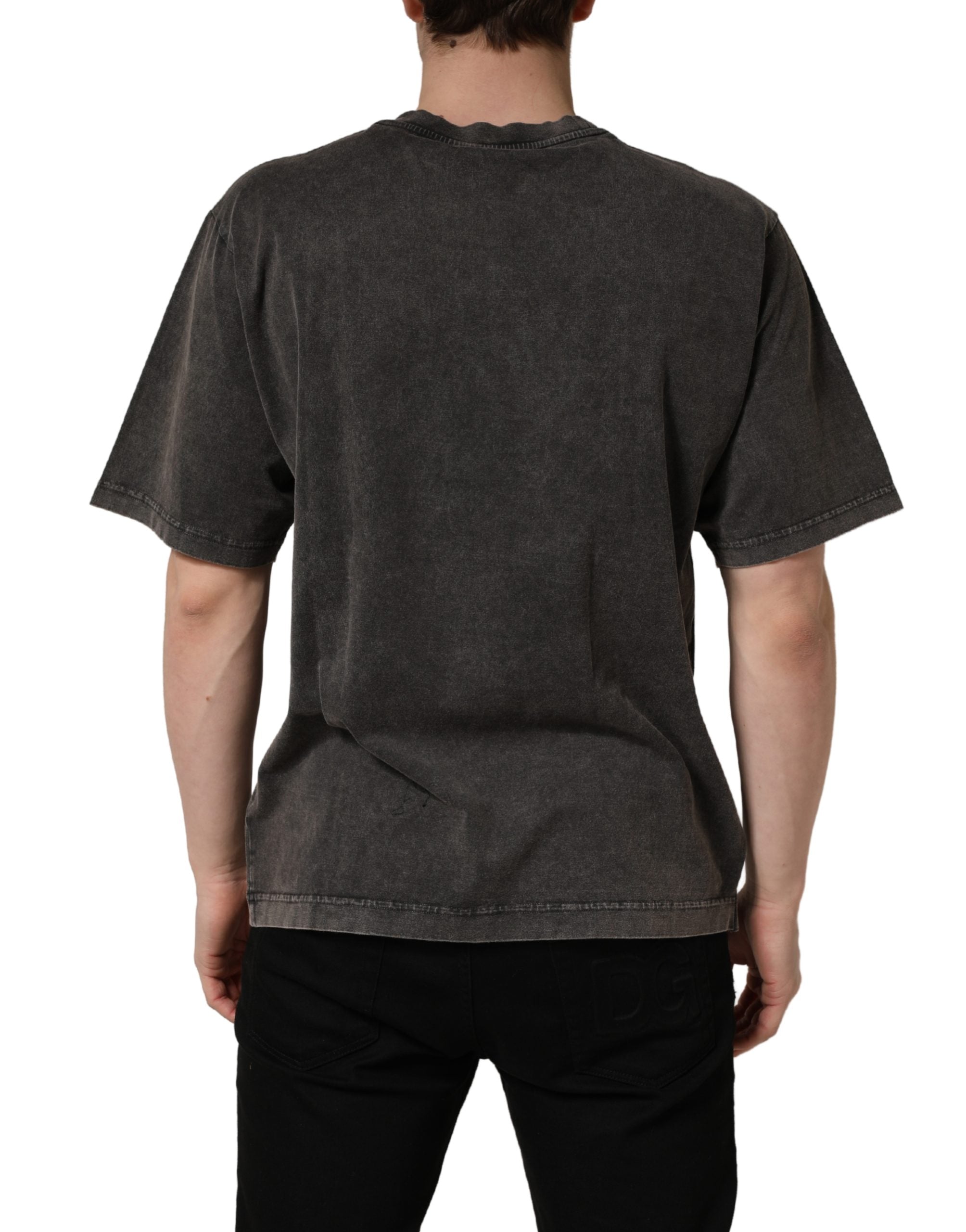 Elevate your wardrobe with the Dolce & Gabbana Gray Logo Embellished Men Crew Neck T-shirt, a luxurious blend of 100% cotton and Italian craftsmanship, embodying timeless sophistication.