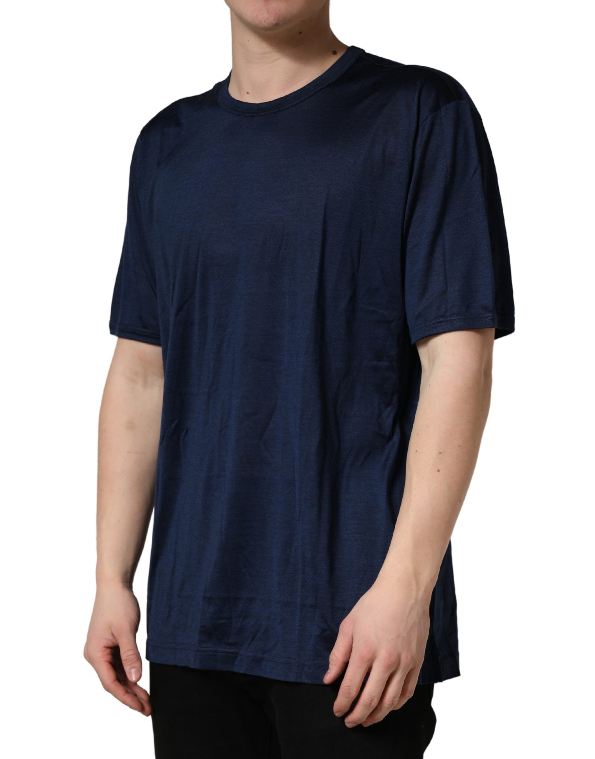 Dolce & Gabbana Dark Blue Silk T-shirt - Timeless Luxury Elegance