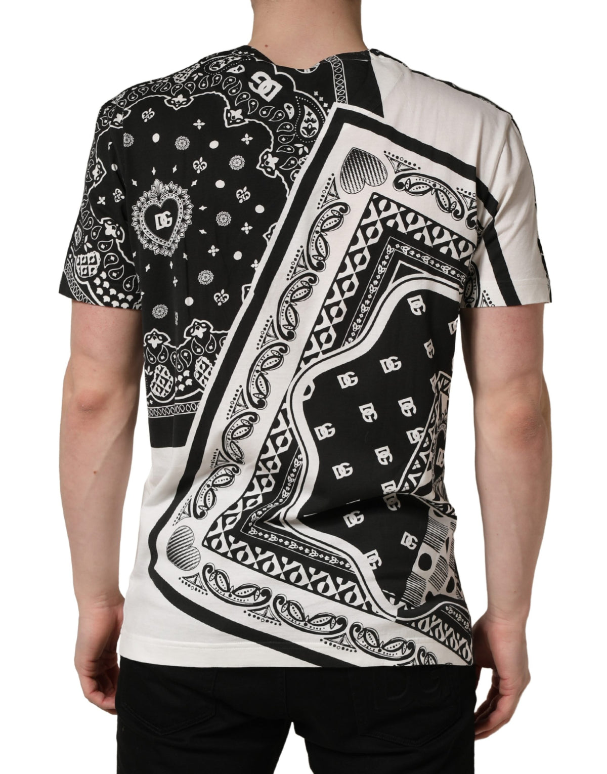 Dolce & Gabbana Black White Bandana Cotton Crew Neck T-shirt