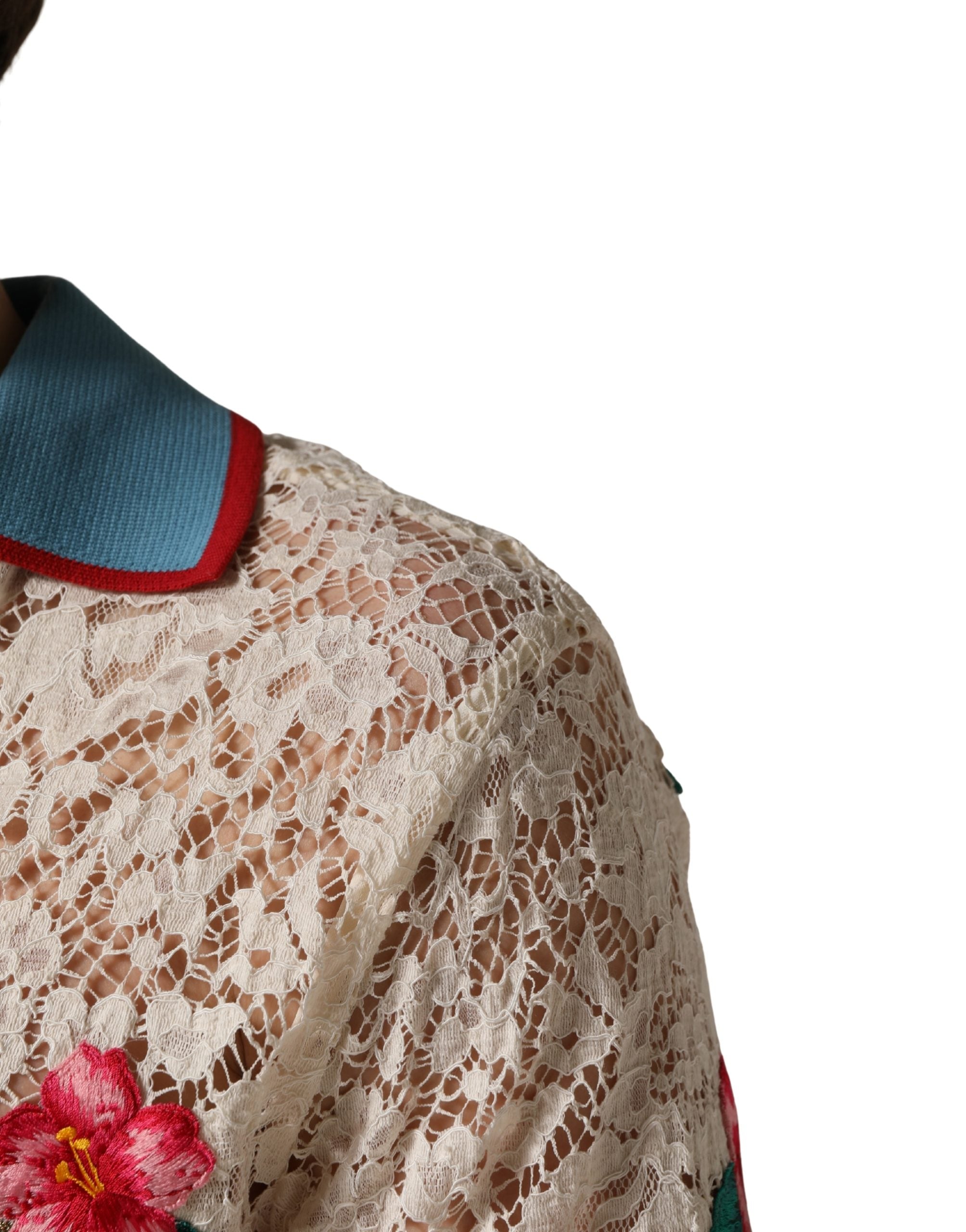 Indulge in the exquisite Dolce & Gabbana Beige Floral Tennis Club Lace Polo T-shirt, where refined craftsmanship meets effortless elegance, perfect for the discerning individual.