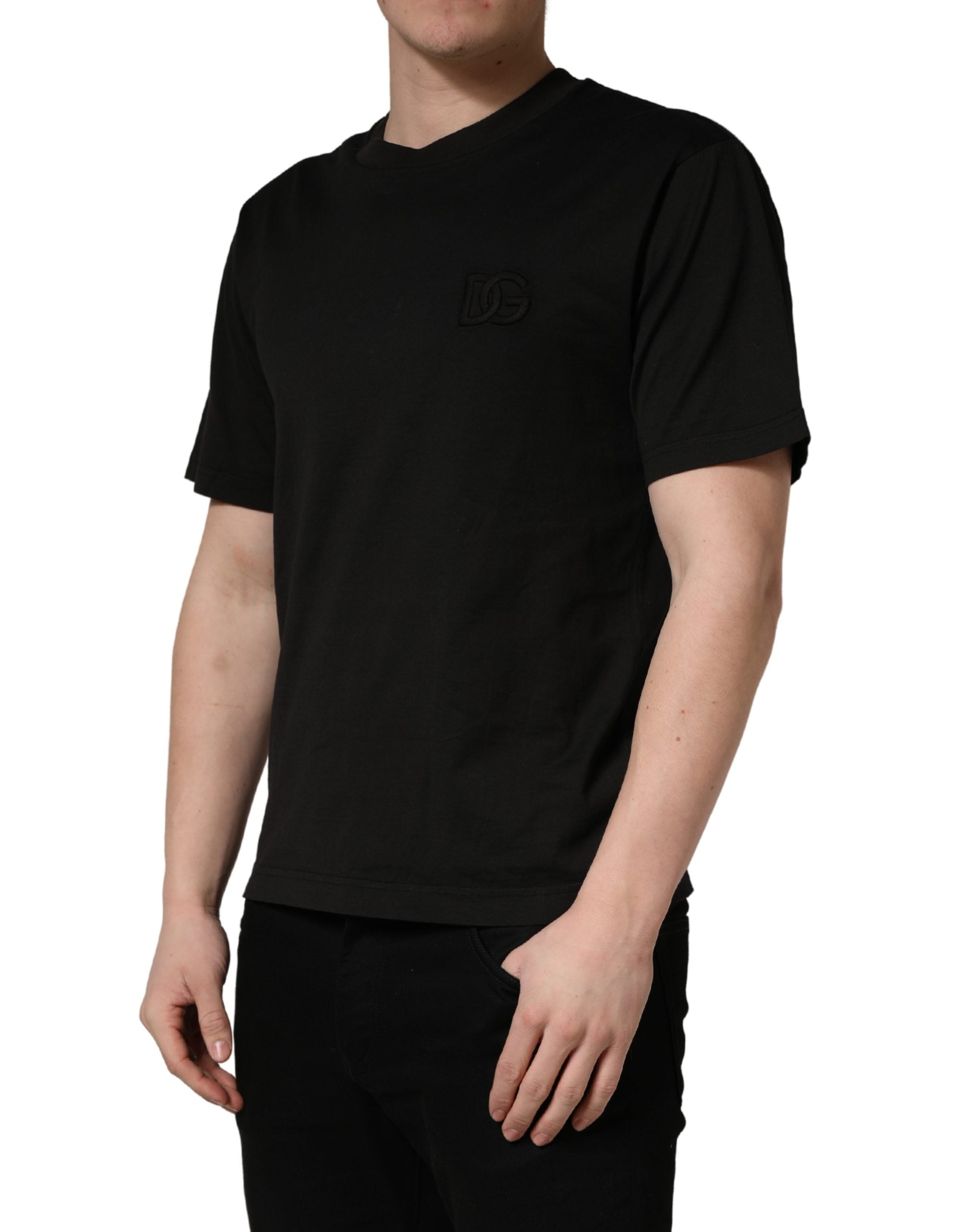 Dolce & Gabbana Black Cotton Short Sleeves Crew Neck T-shirt