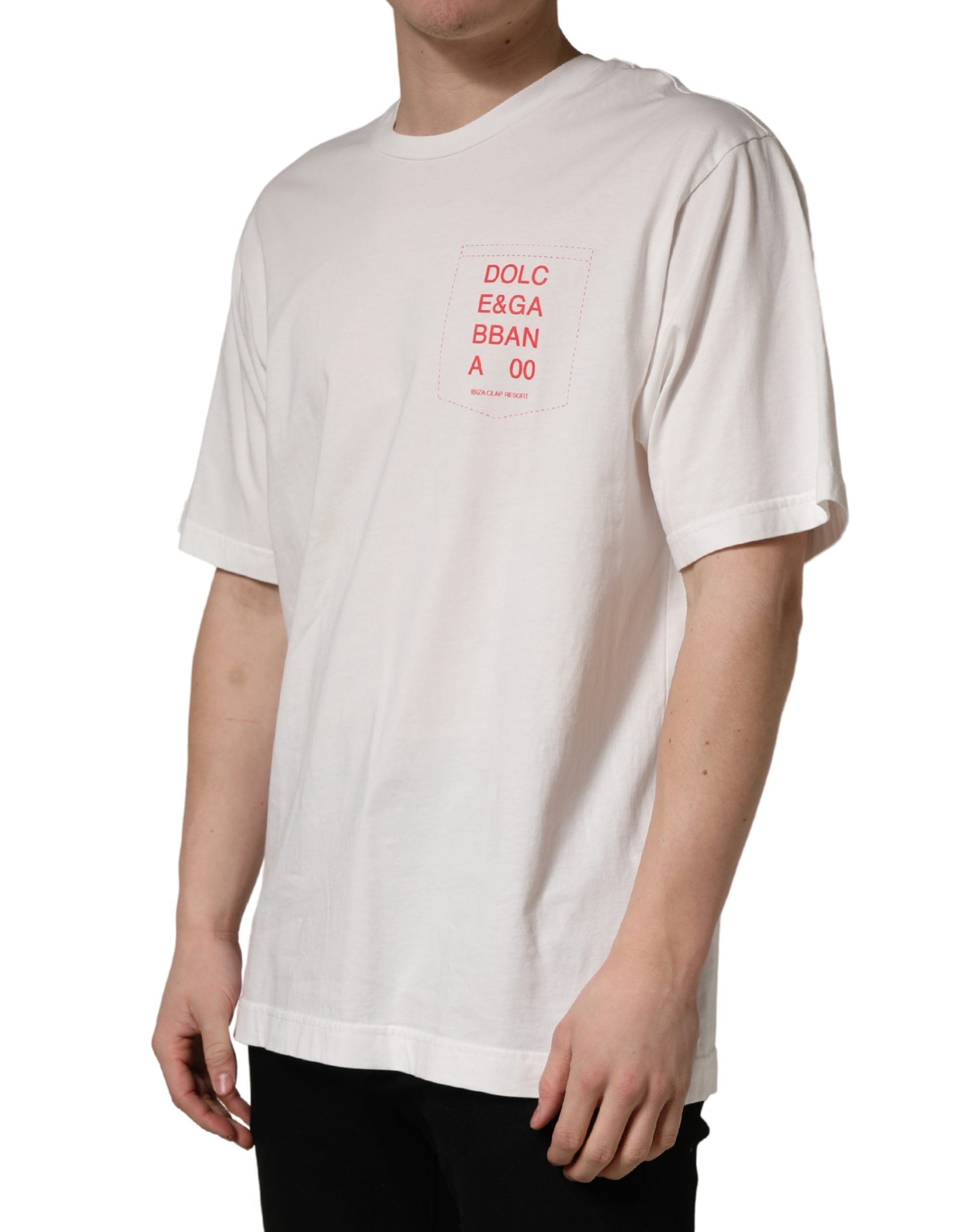 Dolce & Gabbana White Graphic Print Cotton Crew Neck T-shirt