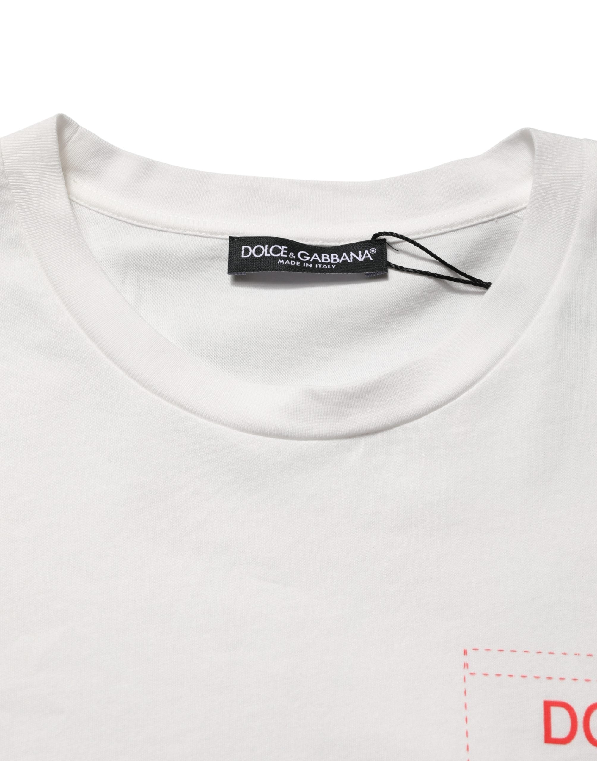 Dolce & Gabbana White Graphic Print Cotton Crew Neck T-shirt