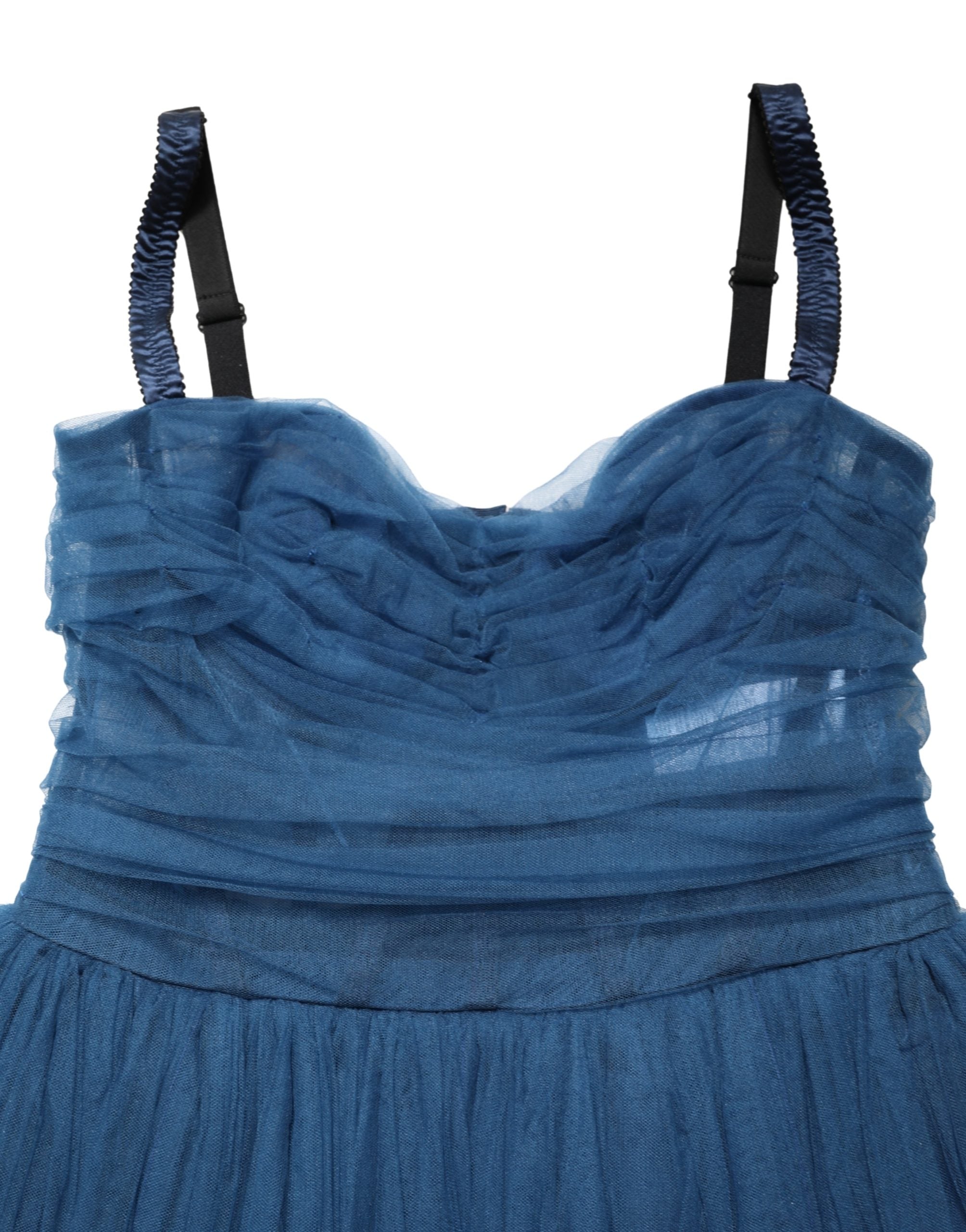 Elevate your wardrobe with the Dolce & Gabbana Blue Tulle Midi A-line Dress, a masterpiece of Italian craftsmanship that embodies timeless elegance and sophistication.