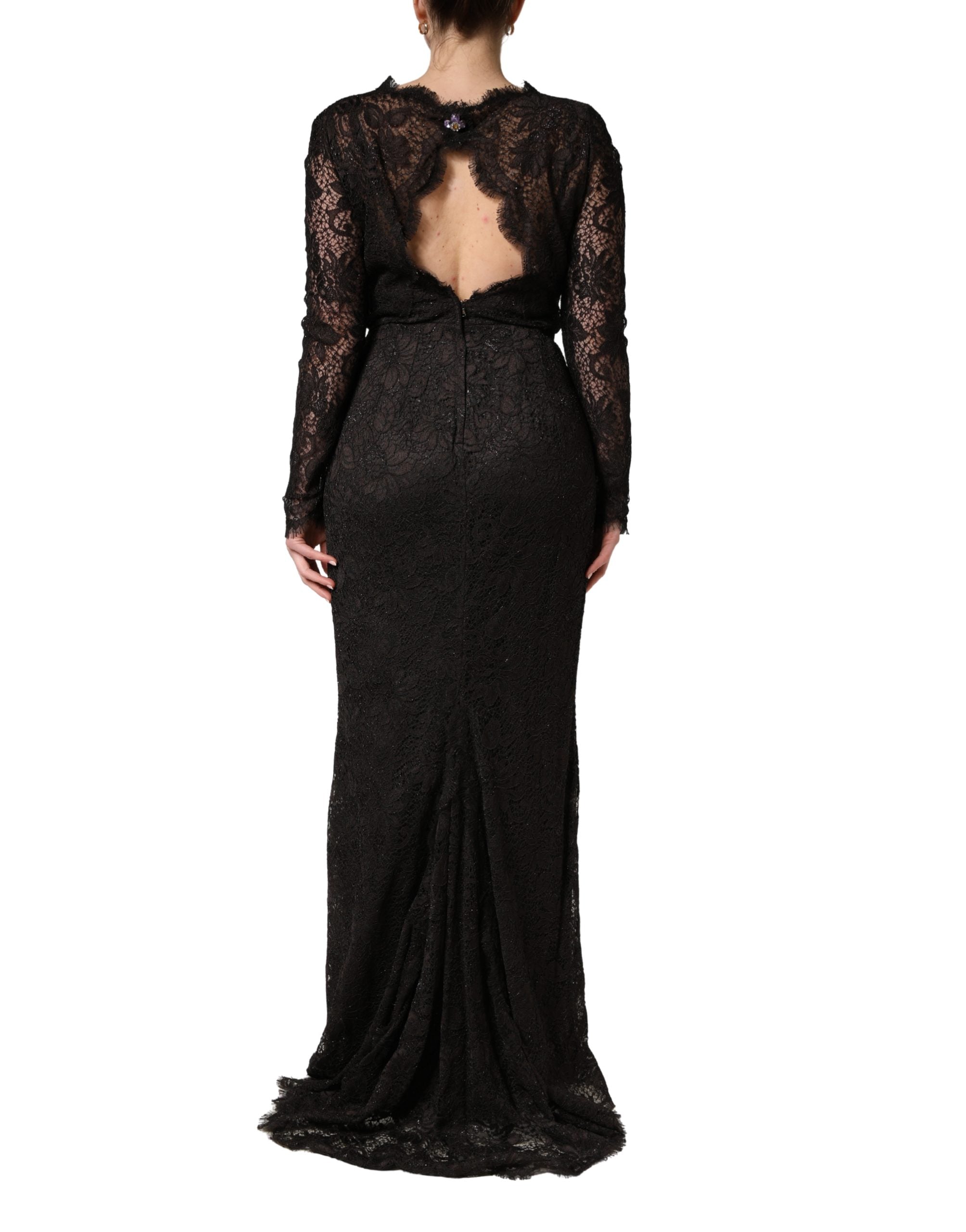 Experience the allure of Dolce & Gabbana's Black Floral Lace Sheath Maxi Dress, a masterpiece of Italian craftsmanship that embodies timeless luxury and sophistication.