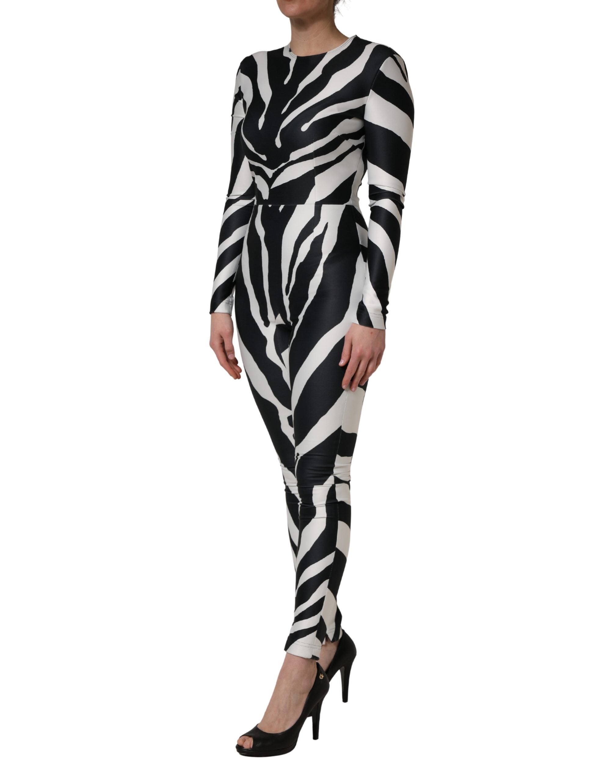Experience the allure of the Dolce & Gabbana Black White Polyester Zebra Pattern Jumpsuit, where exquisite craftsmanship meets luxurious design, perfect for the discerning fashion connoisseur.