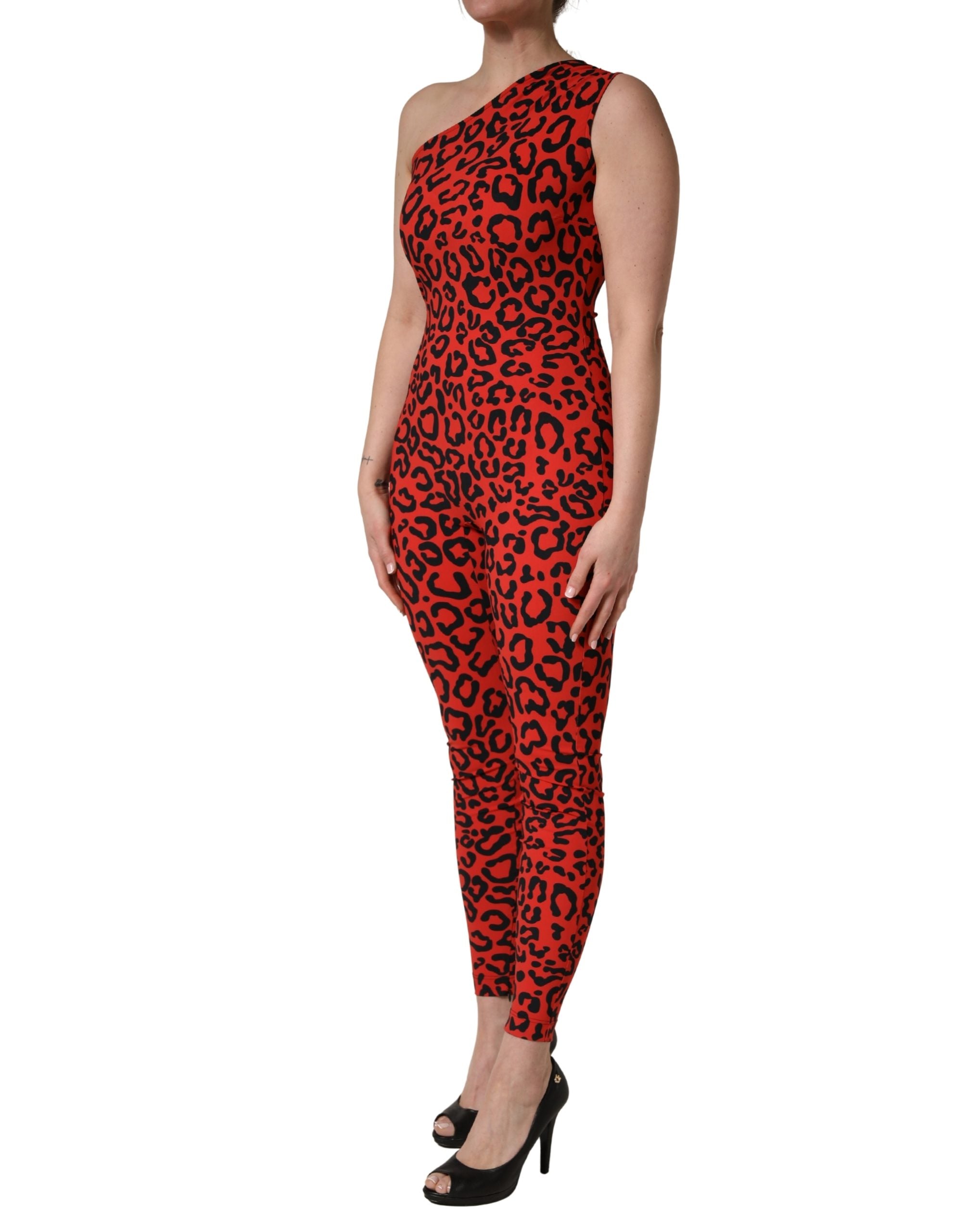 Indulge in the exquisite allure of the Dolce & Gabbana Black Red Nylon Leopard Pattern Jumpsuit, a masterpiece of Italian craftsmanship that embodies bold sophistication and timeless elegance.