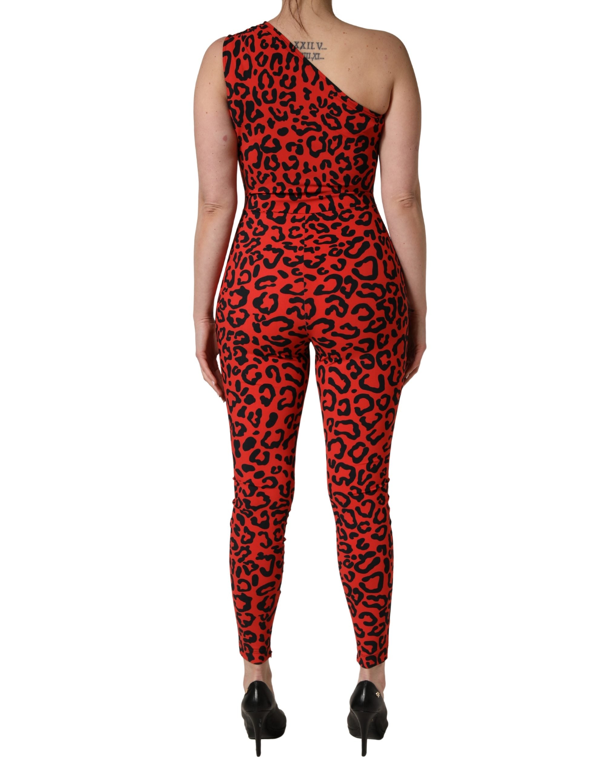 Elevate your wardrobe with the Dolce & Gabbana Black Red Nylon Leopard Pattern Jumpsuit, a masterpiece of Italian craftsmanship that embodies bold sophistication and timeless allure.