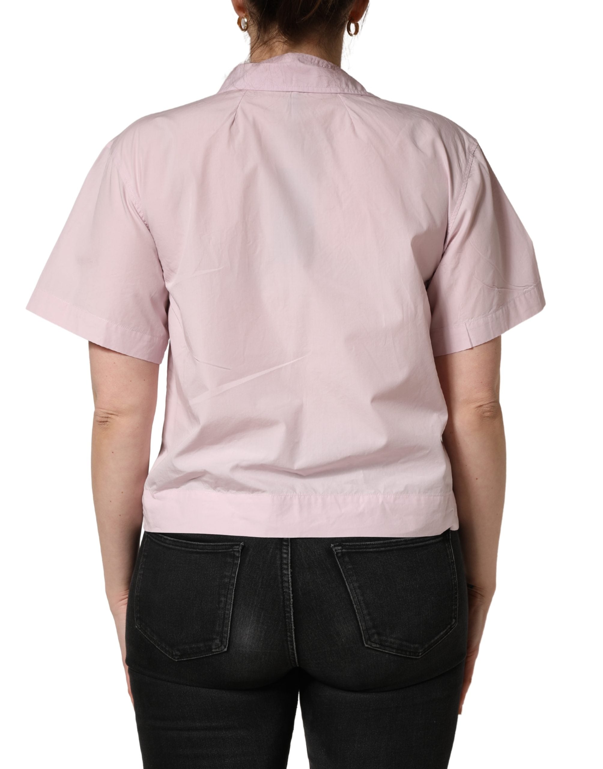 Dolce & Gabbana LightPink Cotton Collared Buttoned Blouse Top