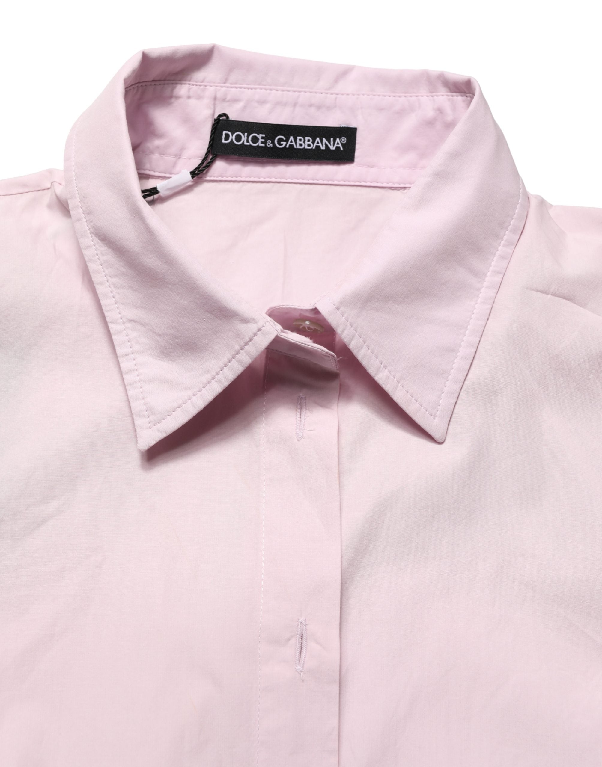 Dolce & Gabbana LightPink Cotton Collared Buttoned Blouse Top