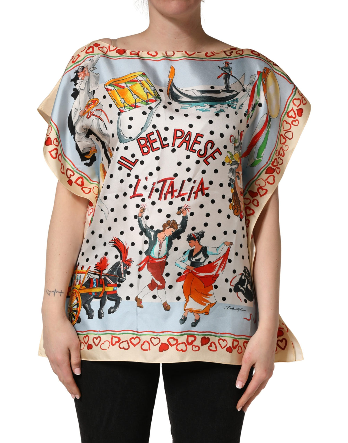 Elevate your wardrobe with the Dolce & Gabbana Multicolor Italy Scenes Graphic Silk Top, a masterpiece of Italian craftsmanship that embodies luxury and artistry.