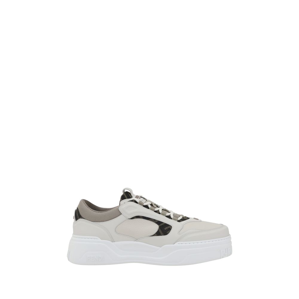 Fendi White Calf Leather Bos Taurus Low Top Sneakers - Luxury Footwear