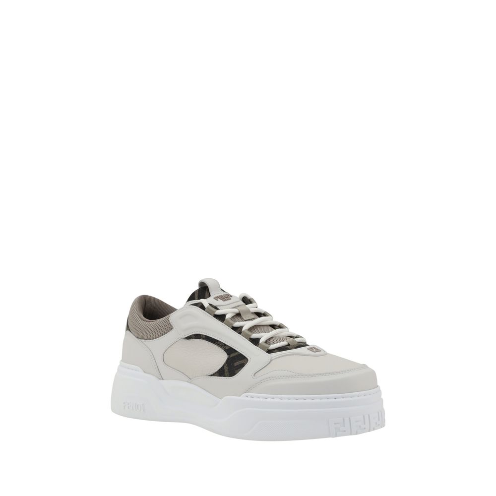 Fendi White Calf Leather Bos Taurus Low Top Sneakers - Luxury Footwear
