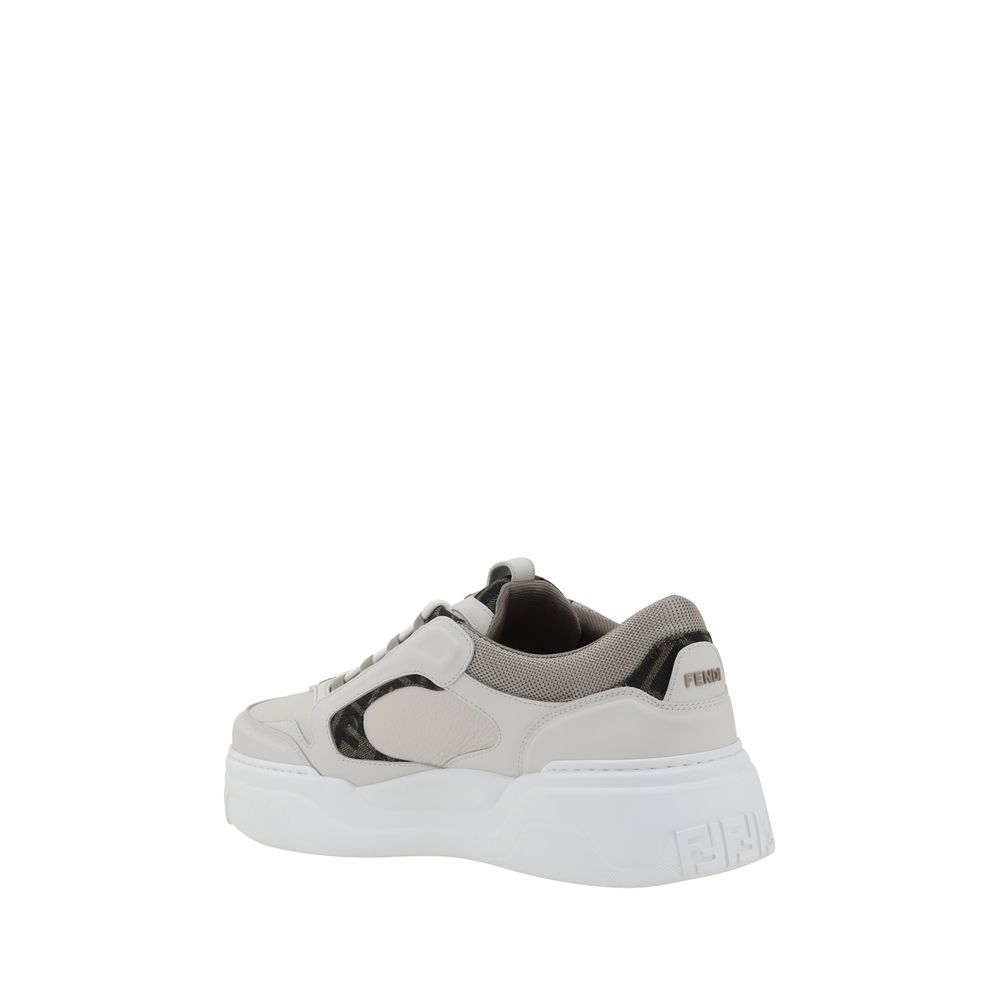 Fendi White Calf Leather Bos Taurus Low Top Sneakers - Luxury Footwear