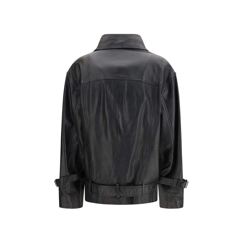 Discover the PINKO Black Leather Jacket, a luxurious blend of 100% sheep leather and modern biker elegance, perfect for those who embrace sophistication and style.