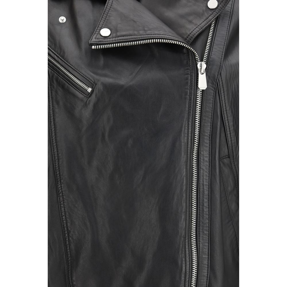 Indulge in the PINKO Black Leather Jacket, a luxurious blend of 100% sheep leather and modern biker elegance, perfect for elevating any sophisticated wardrobe.