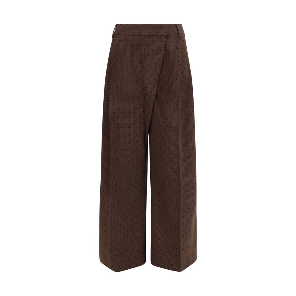 Ganni Brown Plaid Crossover Casual Pants - Elevate Your Style
