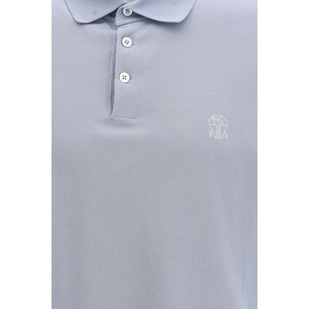Brunello Cucinelli Blue Cotton Polo Shirt - Designer Luxury Couture