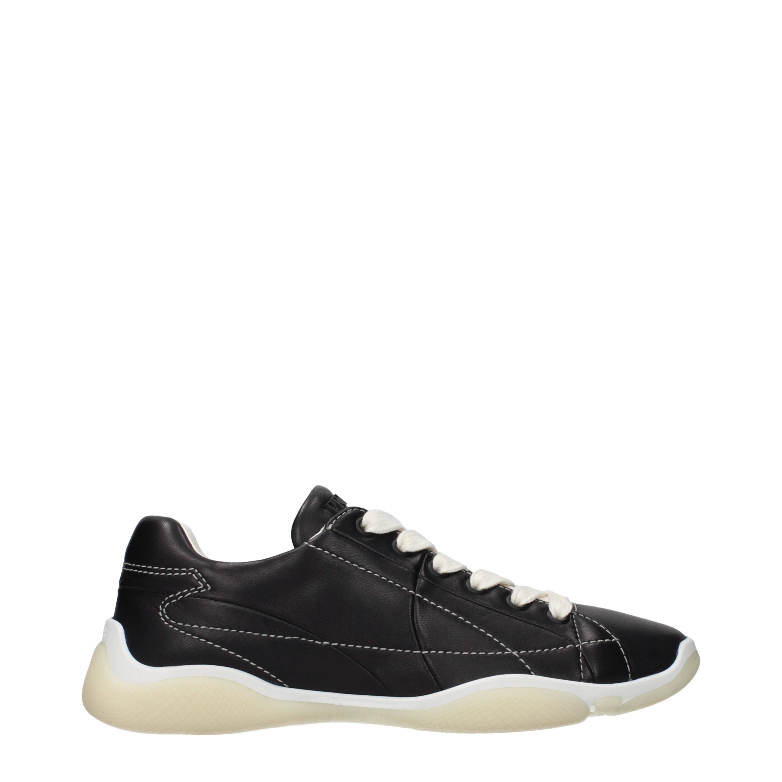Indulge in the luxurious elegance of Prada Black Leather Sneakers, where timeless craftsmanship meets contemporary style, elevating your wardrobe with sophistication.