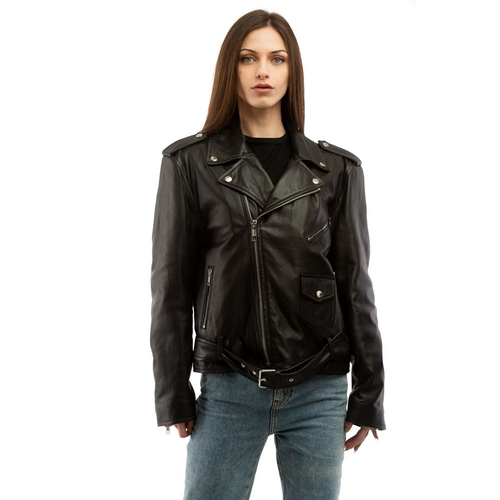 Indulge in the Moschino Black Leather Jacket, a masterpiece of exquisite craftsmanship and modern elegance, perfect for those who embrace luxury and sophistication.