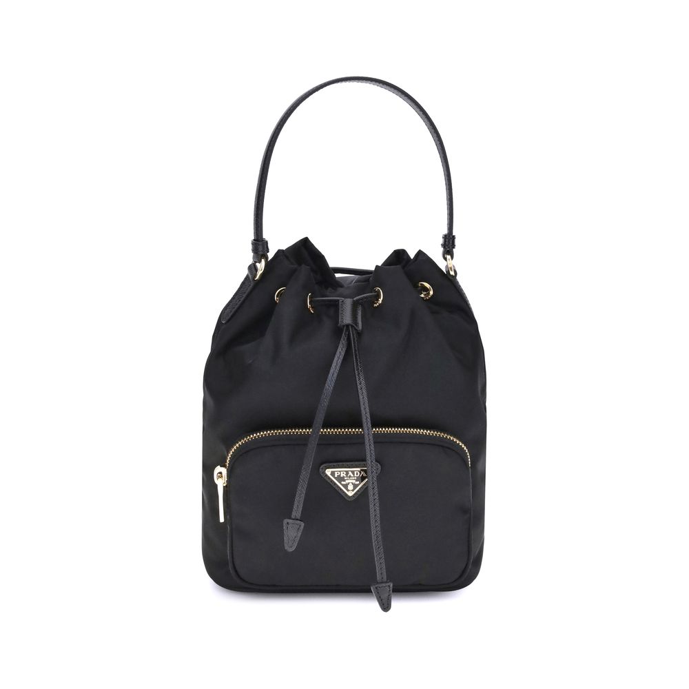 Experience the allure of the Prada Black Recycled Polyamide Bucket Bag, a masterpiece of sustainable elegance and refined craftsmanship for the discerning connoisseur.