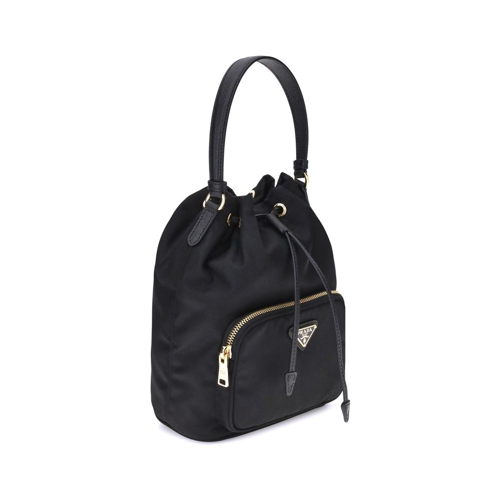 Discover the Prada Black Recycled Polyamide Bucket Bag, a blend of sustainable elegance and exquisite craftsmanship, perfect for the discerning connoisseur.