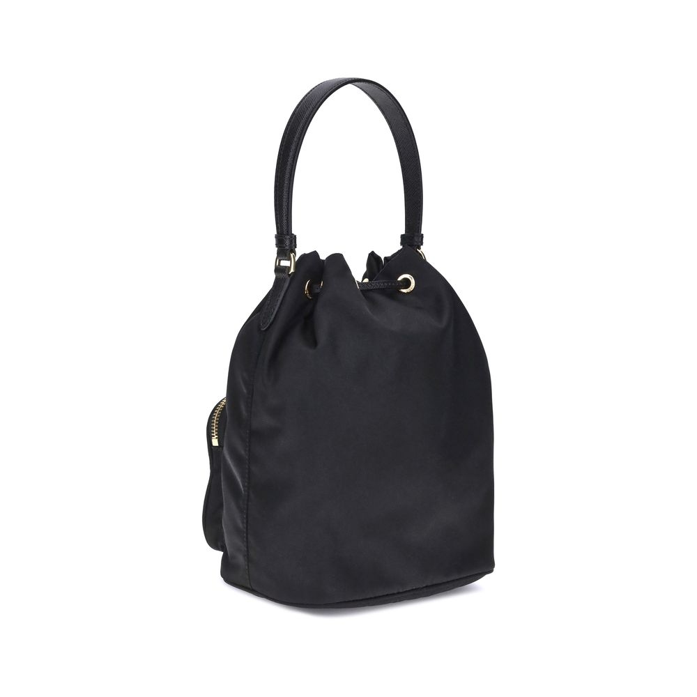 Indulge in the Prada Black Recycled Polyamide Bucket Bag, a masterpiece of sustainable elegance and refined craftsmanship, perfect for the discerning connoisseur.