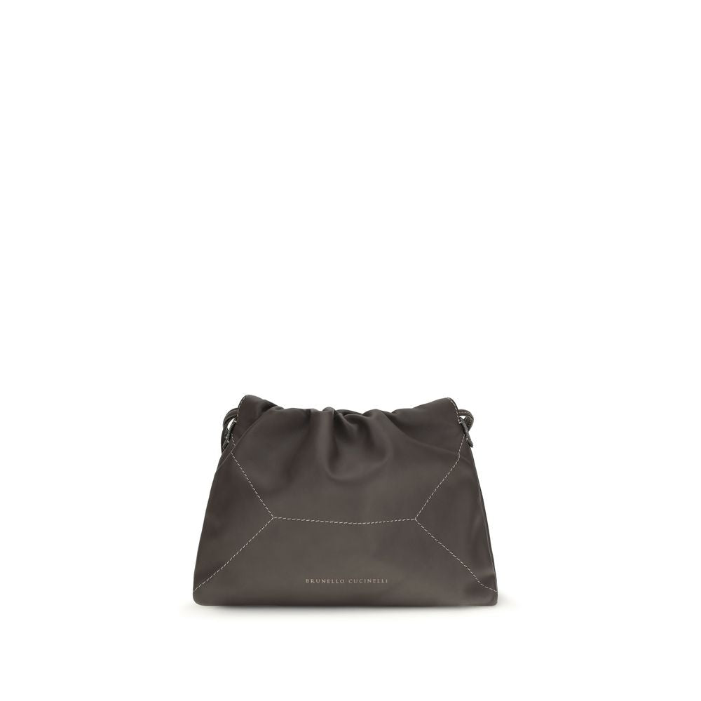 Indulge in the exquisite Brunello Cucinelli Brown Calf Leather Bos Taurus Shoulder Bag, a timeless statement of luxury craftsmanship and contemporary elegance.