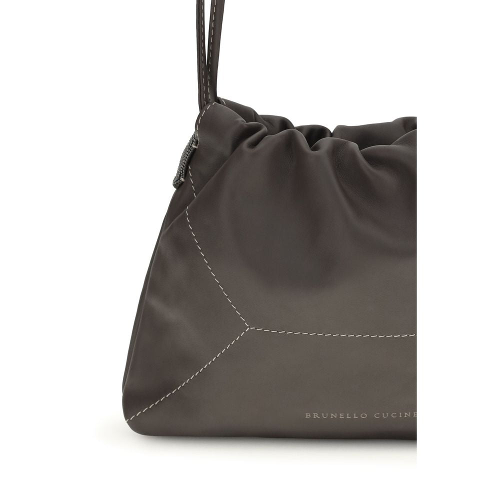 Experience the epitome of luxury with the Brunello Cucinelli Brown Calf Leather Bos Taurus Shoulder Bag, a timeless piece crafted for the discerning individual.