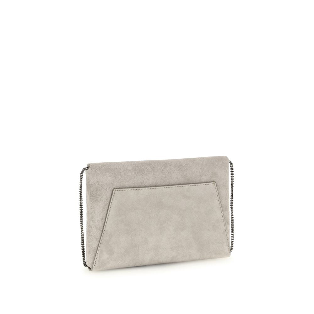 Elevate your style with the Brunello Cucinelli Gray Calf Leather Bos Taurus Shoulder Bag, a masterpiece of luxury and timeless elegance, crafted for the discerning individual.