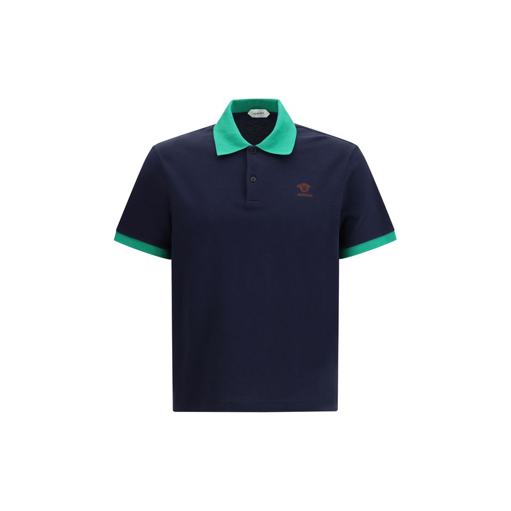 Versace Blue Cotton Polo Shirt - Timeless Luxury Redefined