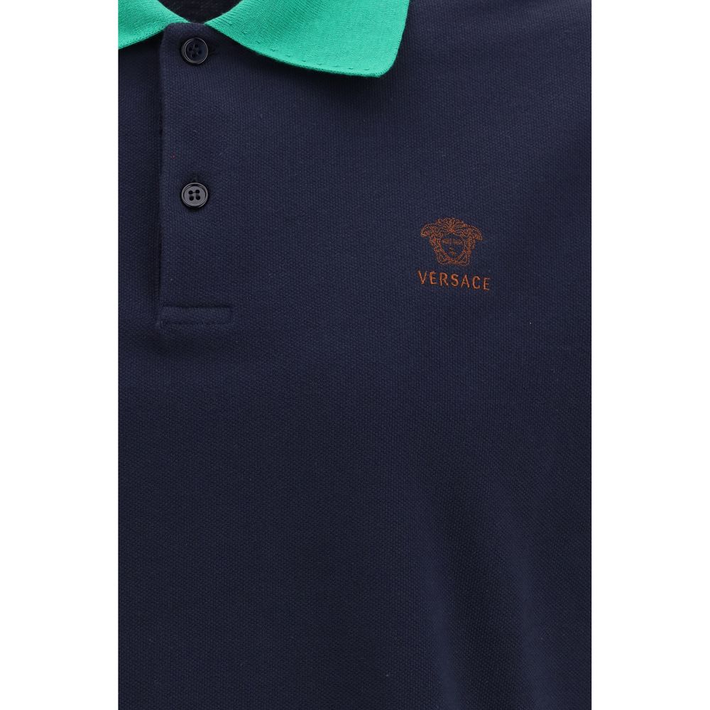Versace Blue Cotton Polo Shirt - Timeless Luxury Redefined